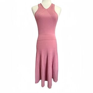 Express Pink Ribbed Knit Sweater Dress XS Sleeveless Fit & Flare Midi